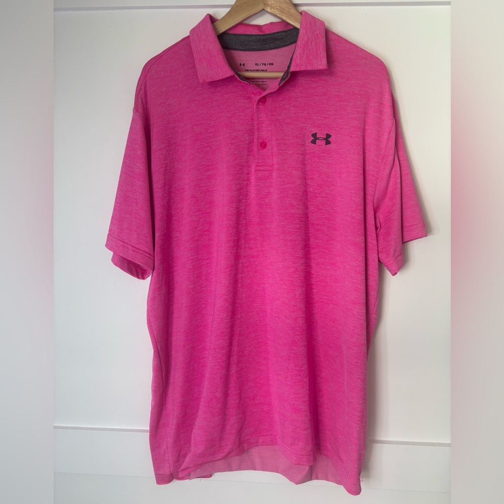 Under Armour Men's Pink Polo Shirt size XL in great condition